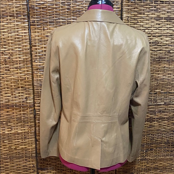 EUC Anne Klein Tan Leather brown leather Embroidery Blazer Jacket L - Picture 6 of 8